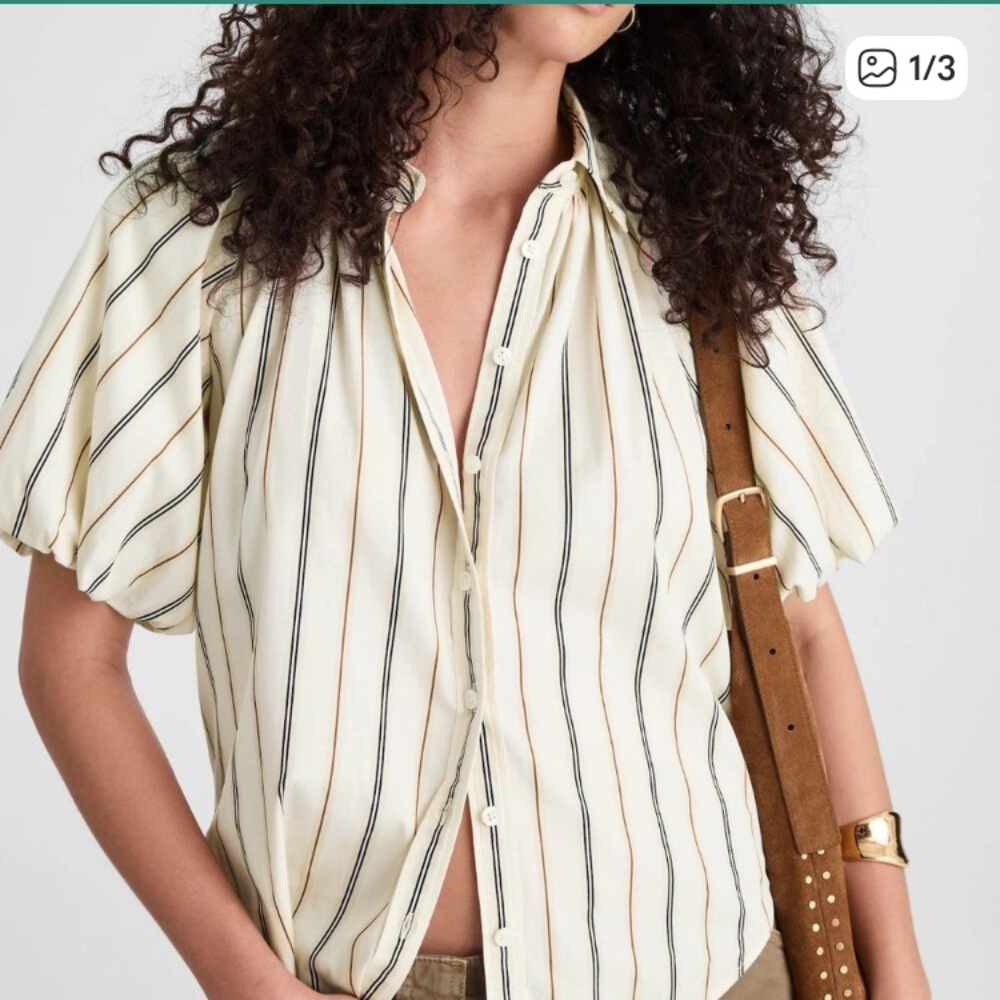 Madewell Shirred Bubble-Sleeve Button-Up Shirt in Poplin size medium